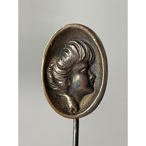 Antique 1910's Silver-Plated Cameo Gibson Girl Profile Stick/hat Pin - Picture 3 of 8